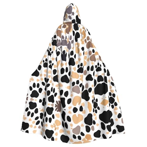 XTYGETY Unisex Umhang mit süßem Hunde-Fußabdruck, Halloween-Umhang mit Kapuze, Robe, Sensenmann, Zauberer, gruseliges Cosplay-Kostüm von XTYGETY