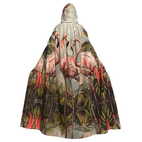 XTYGETY Unisex Umhang mit vier Flamingos, Kapuzenumhang, Robe, Sensenmann, Zauberer, gruseliges Cosplay-Kostüm von XTYGETY