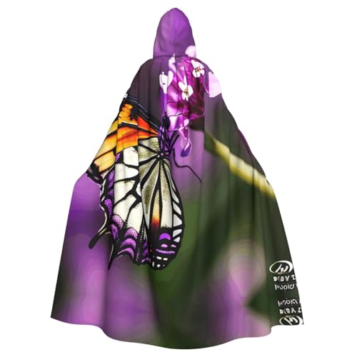 XTYGETY Violetter Umhang mit Schmetterlings-Aufdruck, Unisex, Halloween, Kapuzenumhang, Robe, Sensenmann, Zauberer, gruseliges Cosplay-Kostüm von XTYGETY