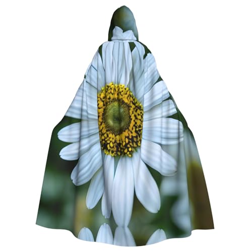 XTYGETY Weißer Chrysanthemen-Druck, Unisex, Umhang, Halloween, Kapuzenumhang, Robe, Sensenmann, Zauberer, gruseliges Cosplay-Kostüm von XTYGETY
