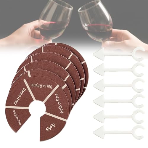 XUANXUANQZ Wein Statt Drehen – Lustige Trinkspiele Für Erwachsene, Weinglas-Dreher-Partyspiel, Roulette-Trinkspiel, Trinkspiele Für Mädchen, Paare, Erwachsene (6/ Stück) von XUANXUANQZ