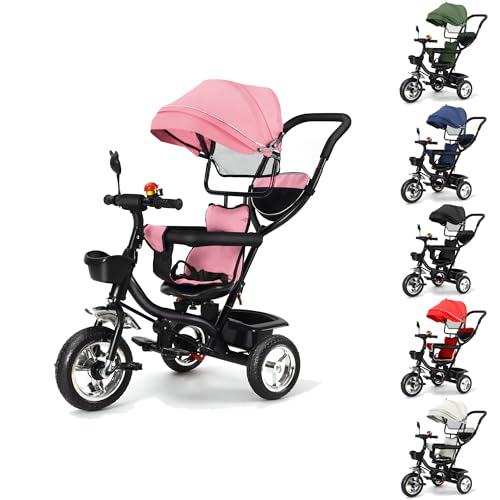 XUANYU 3in1 Kinderdreirad mit Schubstange Lenksystem Drehbarer Sitz Aufrüstbare Dreirad für Kinder Dreirad mit Sonnendach Buggy Fahrrad Vorwärts und Rückwärtsfahrt Jogger für Mädchen Jungen (Rosa) XUANYU 3in1 Kinderdreirad mit Schubstange Lenksystem Drehbarer Sitz Aufrüstbare Dreirad für Kinder Dreirad mit Sonnendach Buggy Fahrrad Vorwärts und Rückwärtsfahrt Jogger für Mädchen Jungen (Rosa) von XUANYU