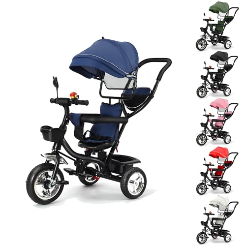 XUANYU 3in1 Kinderdreirad mit Schubstange Lenksystem Drehbarer Sitz Aufrüstbare Dreirad für Kinder Dreirad mit Sonnendach Buggy Fahrrad Vorwärts und Rückwärtsfahrt Jogger für Mädchen Jungen (Blau) XUANYU 3in1 Kinderdreirad mit Schubstange Lenksystem Drehbarer Sitz Aufrüstbare Dreirad für Kinder Dreirad mit Sonnendach Buggy Fahrrad Vorwärts und Rückwärtsfahrt Jogger für Mädchen Jungen (Blau) von XUANYU