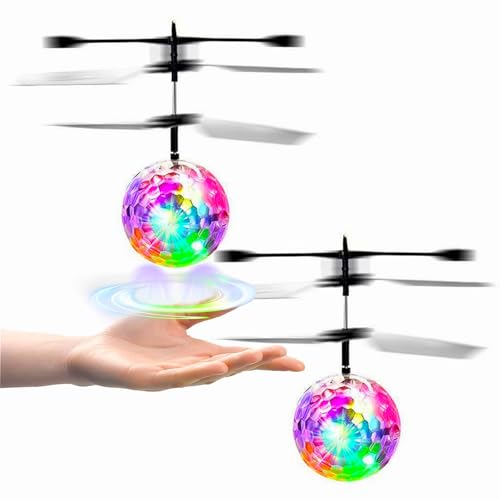 XUBX 2 Stück RC Fliegender Ball Kinder Spielzeug, Ferngesteuerte Helikopter, Mini Drohne für Kinder Flying Orb Ball Flugzeug, LED RC Flugzeug Helikopter mit Handsensor Infrarot, Mini Hubschrauber von XUBX