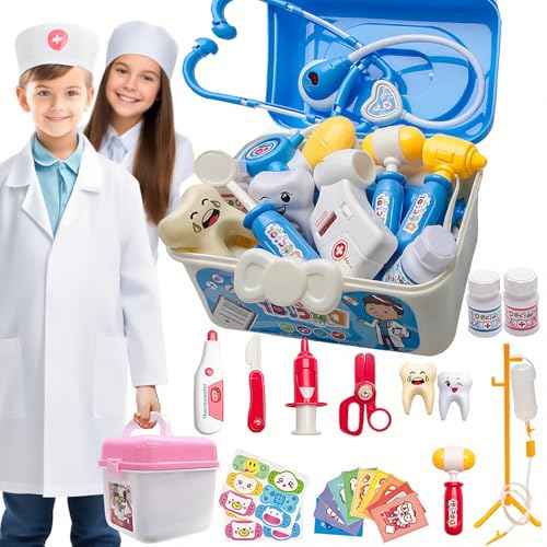 XUBX 38PCS Doktor Kit Rollenspielspielzeug, Mit Der Kleidung des Arztes, Doktorkoffer Mit Echtem Stethoskop, Thermometer, Bandhilfsmittel, Aufbewahrungskasten, Rollenspiel Spielzeug XUBX 38PCS Doktor Kit Rollenspielspielzeug, Mit Der Kleidung des Arztes, Doktorkoffer Mit Echtem Stethoskop, Thermometer, Bandhilfsmittel, Aufbewahrungskasten, Rollenspiel Spielzeug von XUBX