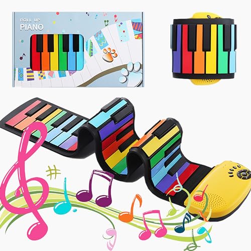 XUBX 49 Tasten Roll up Faltbares Piano Klavier für Anfänger, Klavier zum Aufrollen, tragbares elektronisches Klavier, MIDI Folding E-Piano für Kinder Kinder Anfänger, elektronisch, digital von XUBX