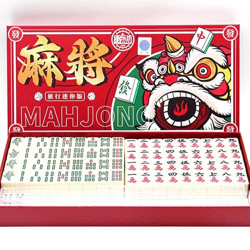 XUBX Mini-chinesisches Majong-Set,Mahjong-Anzug, Reise Mahjong Spielset Beige,komplettes Majong-Spiel-Set für Versammlungen, Tischspiel von XUBX