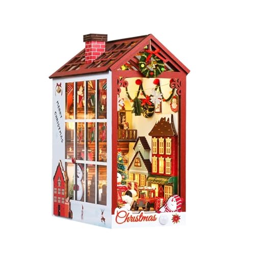 XUCHIL DIY-Bücherecke, Weihnachts-Puppenhaus-Set, 3D-Holzpuzzle, Staubschutz, Bücherregal-Einsatz for, Heimdekoration Book Nook Kits von XUCHIL