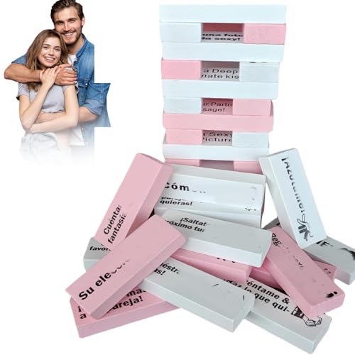 XUDUOO Paare Spiele Lust Tumbling Tower Spiele für Erwachsene, 48 Stück Holz Freches Spiel Indoor Party Spaß Valentinstag Stapelblöcke Geschenke für Erwachsene Nacht Party Spiel (Rosa) von XUDUOO
