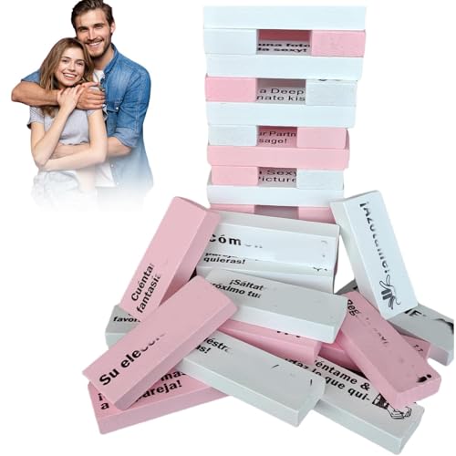 XUDUOO Paare Spiele Lust Tumbling Tower Spiele für Erwachsene, 48 Stück Holz Freches Spiel Indoor Party Spaß Valentinstag Stapelblöcke Geschenke für Erwachsene Nacht Party Spiel (Rosa) von XUDUOO