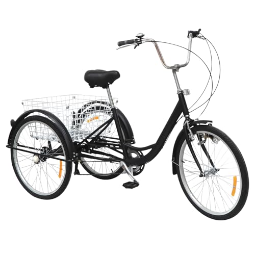 XUEMANSHOP Erwachsene Dreirad, 24 Zoll Dreirad für Erwachsene mit Einkaufskorb und Lampe, 6 Gang Dreiräder, City Tricycle Fahrrad für Menschen mit Einer Höhe von 1.6-1.8m von XUEMANSHOP