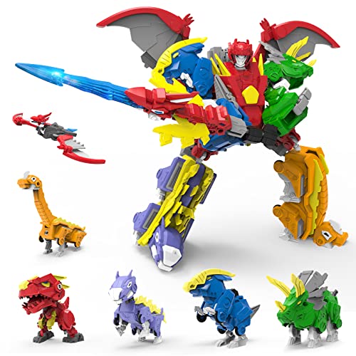XUEXUE Dinosaur Deformation Toys, 6-in-1 Take Apart Action Figures Transform into Robot, Ideal for Boys & Girls Ages 6 7 8 9 10 von XUEXUE