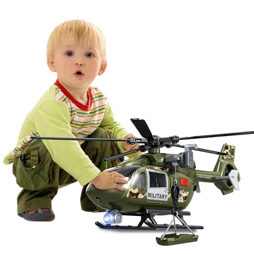 XUEXUE Green Military Helicopter Toy for Kids - Army Helicopter with Lights & Sounds, Crane & Cargo Basket - Ages 2 3 4 5 von XUEXUE