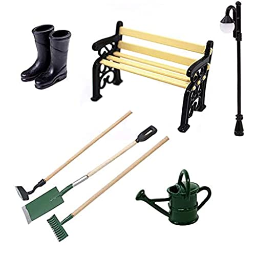 Doll House Accessoires Set Mini Simulationsbank Lampe Wässerung Pot Schuhe Farm Werkzeuge zur Dekoration, Mini Regenstiefel Dollhouse Doll House Accessoires Set Mini Simulationsbank Lampe Wässerung Pot Schuhe Farm Werkzeuge zur Dekoration, Mini Regenstiefel Dollhouse von XUEYEGONGJI