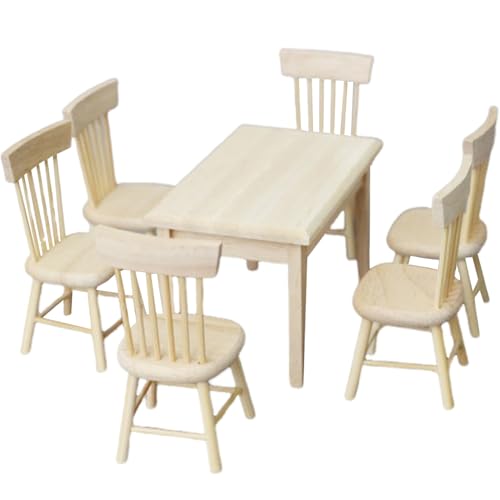 XUEYEGONGJI Dollhouse Tisch und Puppenhaus Stuhl Set 1:12 Skala Holzpuppenhausmöbel DIY-freundlichem realistischen Puppenhaus Miniaturen für Küche, Esszimmer, Esszimmer XUEYEGONGJI Dollhouse Tisch und Puppenhaus Stuhl Set 1:12 Skala Holzpuppenhausmöbel DIY-freundlichem realistischen Puppenhaus Miniaturen für Küche, Esszimmer, Esszimmer von XUEYEGONGJI