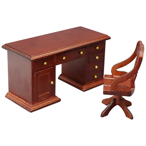 Dollhouse Tisch und Stuhl 1/12 Skala Holzpuppenhausmöbel Set mit Miniatur -Schreibtisch & Stuhl Retro Mini -Möbeln für Studienszen Dollhouse Tisch und Stuhl 1/12 Skala Holzpuppenhausmöbel Set mit Miniatur -Schreibtisch & Stuhl Retro Mini -Möbeln für Studienszen von XUEYEGONGJI