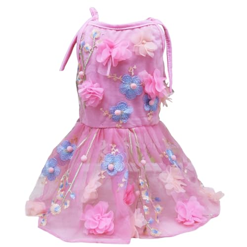 XUEYEGONGJI Hundekleid Blume bestickte Mädchenhundkleidung mit Spitze und Krawatte auf beiden Seiten entzückende und komfortable Haustierkleidung für Foto, Dress Up von XUEYEGONGJI