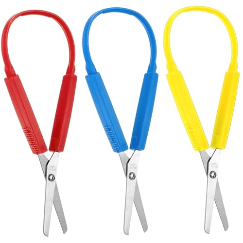 XUEYEGONGJI 3pcs Loop Scissors für Kinder 8x3 Edelstahl -Sicherheitsschere mit PP Loop rot, blau und gelb tragbarer Ersatzschule für Kunst, Handhandwerk, angepasst von XUEYEGONGJI