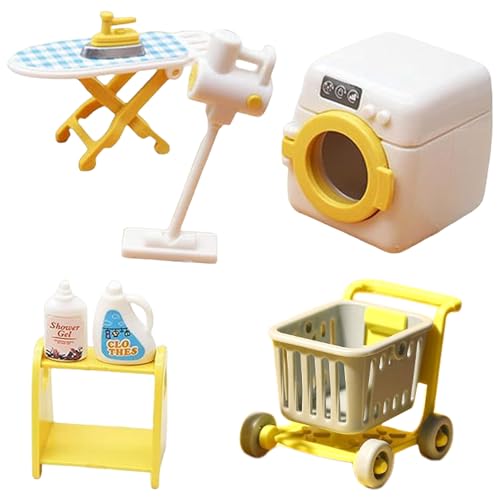 XUEYEGONGJI 8pcs/Set Toy Waschmaschine, realistische Kinder Waschmaschine Dollhouse Miniaturen Waschküche Accessoires für Kinder, Mini Spielzeug von XUEYEGONGJI