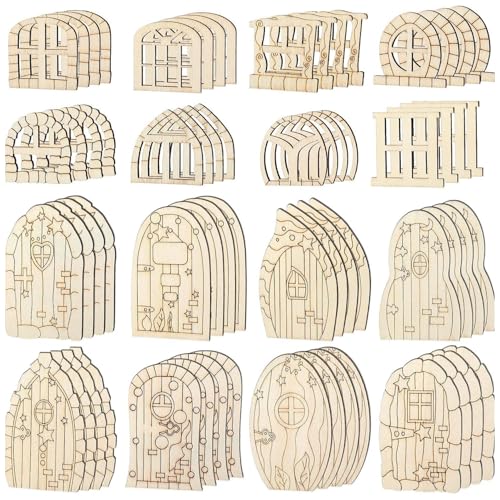 XUEYEGONGJI Dollhouse Door Kit enthält 64pcs Holzfee -Tür- und Puppenhausfenster Miniatur DIY Möbel Feen -Gartenzubehör für Dekor von XUEYEGONGJI