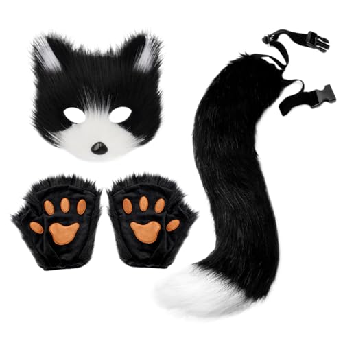 XUEYEGONGJI Fox Maske und Heckset Pelry Fox -Kostüm beinhaltet flauschige Maske, Pfotenhandschuhe & Tail Therian Stuff Halloween Kostüm für Kostüme Party Cosplay XUEYEGONGJI Fox Maske und Heckset Pelry Fox -Kostüm beinhaltet flauschige Maske, Pfotenhandschuhe & Tail Therian Stuff Halloween Kostüm für Kostüme Party Cosplay von XUEYEGONGJI