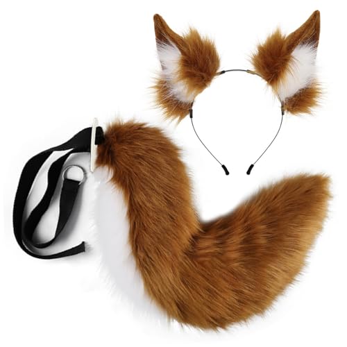 XUEYEGONGJI Halloween Fuchsohren und Schwanzset, weiche flauschige Fuchs -Ohren -Stirnband und einstellbares pelzig XUEYEGONGJI Halloween Fuchsohren und Schwanzset, weiche flauschige Fuchs -Ohren -Stirnband und einstellbares pelzig von XUEYEGONGJI
