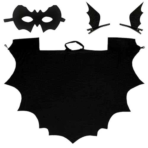 XUEYEGONGJI Halloween Kostüme 4PCS BAT -Kostümkinder umfassen schwarze Umhang, Fledermaus -Augenmaske, Unisex Vampire Kostüm, Black Cape 120 XUEYEGONGJI Halloween Kostüme 4PCS BAT -Kostümkinder umfassen schwarze Umhang, Fledermaus -Augenmaske, Unisex Vampire Kostüm, Black Cape 120 von XUEYEGONGJI