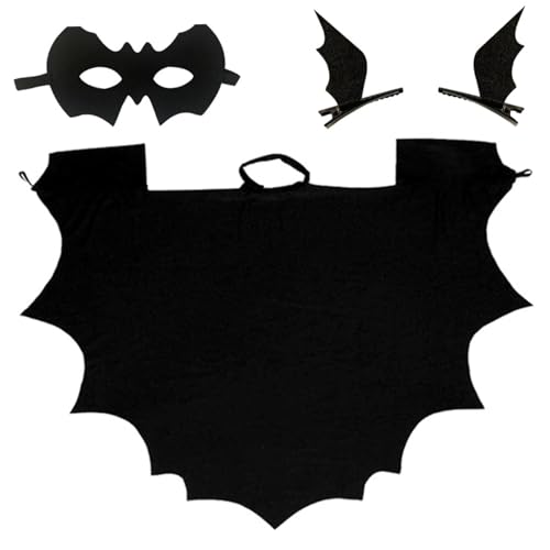 XUEYEGONGJI Halloween Kostüme 4PCS BAT -Kostümkinder umfassen schwarze Umhang, Fledermaus -Augenmaske, Unisex Vampire Kostüm, Black Cape 130 XUEYEGONGJI Halloween Kostüme 4PCS BAT -Kostümkinder umfassen schwarze Umhang, Fledermaus -Augenmaske, Unisex Vampire Kostüm, Black Cape 130 von XUEYEGONGJI