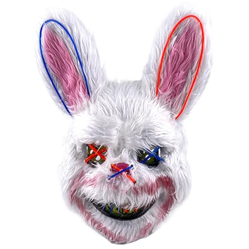 XUEYEGONGJI Halloween beängstigende Maske LED Leuchten plüschige blutige Kaninchenhasen Maske gruselige gruselige böse Tierkopf, Kaninchenstil 2 von XUEYEGONGJI