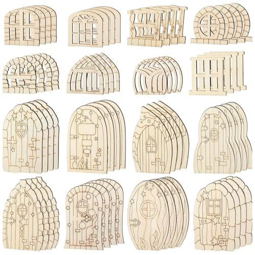 XUEYEGONGJI Hölzerne Puppentür, 64-teilige hölzerne Feentür, Puppenhaus Miniatur Holztür, Puppenhaus Tür Bausatz, DIY Holztür XUEYEGONGJI Hölzerne Puppentür, 64-teilige hölzerne Feentür, Puppenhaus Miniatur Holztür, Puppenhaus Tür Bausatz, DIY Holztür von XUEYEGONGJI