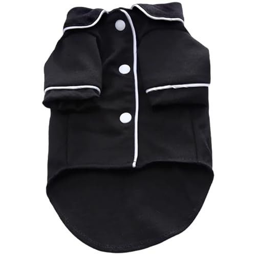 XUEYEGONGJI Hundepyjamas Button Verschluss schwarzer Farbe Katzenpyjamas mit Drehkragen und 2 Kurze Ärmel entzückende Bequeme Haustierkleidung für bessere Schlaf, Foto und mehr, Haustierkleidung von XUEYEGONGJI