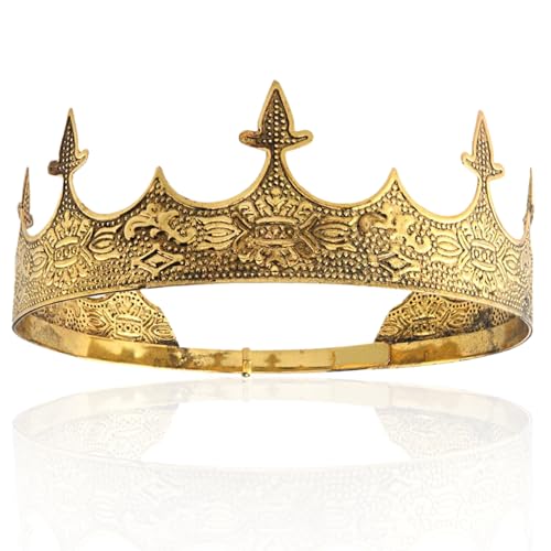 XUEYEGONGJI King Crown, Vintage Gold Metal Crown, einstellbare Tiara für Frauen und Männer Geburtstagsfeier Cosplay Kostümzubehör, Metal, Metall von XUEYEGONGJI