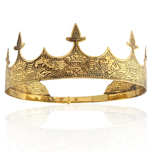 XUEYEGONGJI King Crown, Vintage Gold Metal Crown, einstellbare Tiara für Frauen und Männer Geburtstagsfeier Cosplay Kostümzubehör, Metal, Metall XUEYEGONGJI King Crown, Vintage Gold Metal Crown, einstellbare Tiara für Frauen und Männer Geburtstagsfeier Cosplay Kostümzubehör, Metal, Metall von XUEYEGONGJI