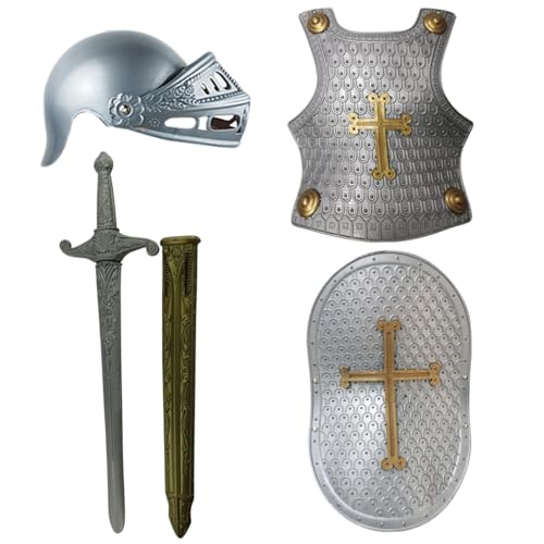 XUEYEGONGJI Knight Costume Kids 4pcs/Set Cross Muster mittelalterliche Ritterpanzerung umfasst Helm, Schild, Schwert und, Kinder, kleiden Kostüme für Rollenspiele, Cosplay, Halloween, Kostüm von XUEYEGONGJI