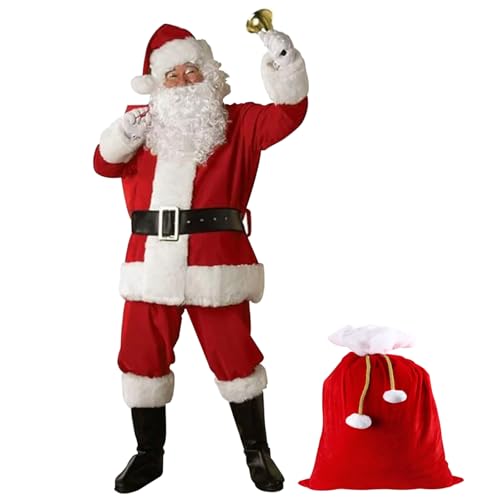 XUEYEGONGJI Santa Claus Kostüm 11pcs/Set Santa Outfit für Männer Frauen Weihnachtskostüme einschließlich Jackenhosen Hut Perücke von XUEYEGONGJI