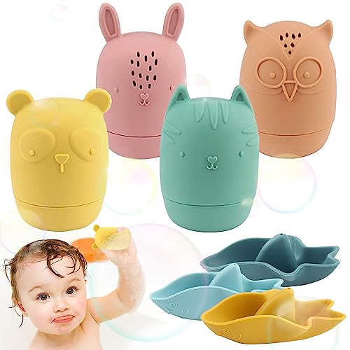 XUHN 7 Stück Badewannenspielzeug Baby Wasserspielzeug Badetiere BPA-frei Silikon - Baby Unisex ab 6 Monaten von XUHN