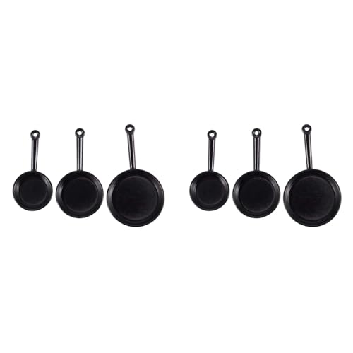 XUJIAN 1/12 Skala 6Pcs Miniature Metal Bratpfannen Kochtopf Kochgeschirr KüChenzubehöR Schwarz von XUJIAN