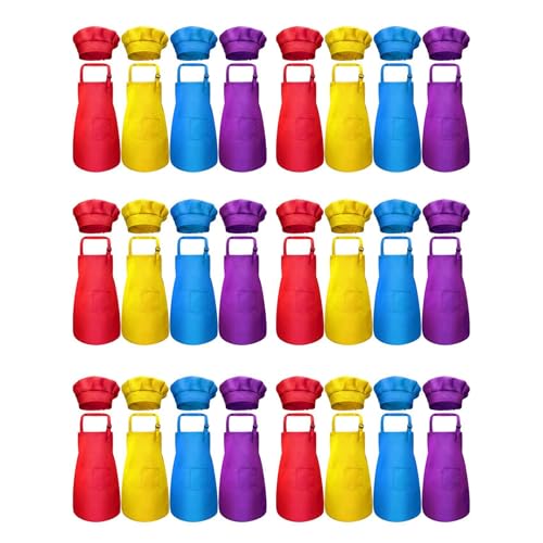 XUJIAN 48-Teiliges KinderschüRzen- und KochmüTzen-Set, Verstellbar, mit 2-KüChenschüRzenschüRze von XUJIAN