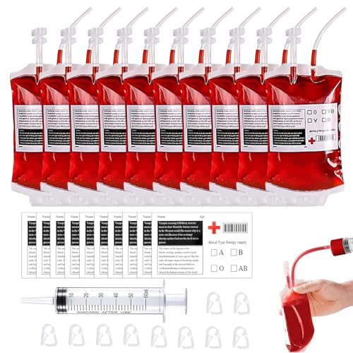 XULEGGNK Blutbeutel Zum Trinken 10 Stück, Blutkonserven Beutel Zum Trinken, Infusionsbeutel Zum Befüllen, mit Spritze Clips Blutart, Halloween Zubehö Für Vampire Zombie Party XULEGGNK Blutbeutel Zum Trinken 10 Stück, Blutkonserven Beutel Zum Trinken, Infusionsbeutel Zum Befüllen, mit Spritze Clips Blutart, Halloween Zubehö Für Vampire Zombie Party von XULEGGNK