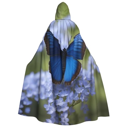 XULLZH Blauer Schmetterlings-Druck, Unisex, Kapuzenumhang für Erwachsene, Halloween, volle Länge, Umhang mit Kapuze, Kostüm von XULLZH