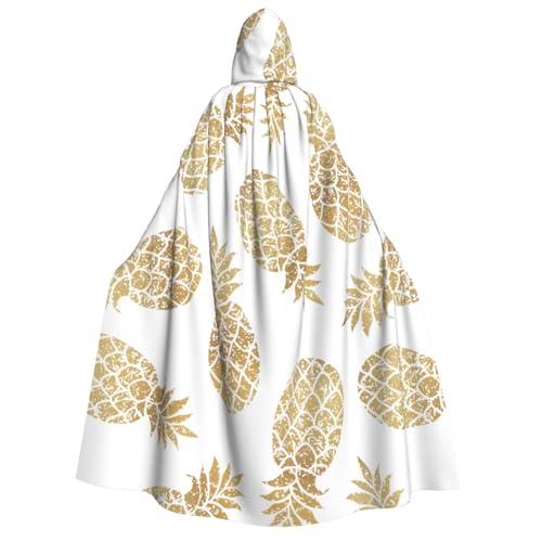 XULLZH Goldener Ananas-Hintergrund, Unisex, Kapuzenumhang für Erwachsene, Halloween, volle Länge, Umhang mit Kapuze, Kostüm von XULLZH