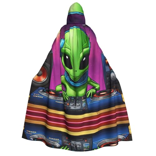 XULLZH Grüner Alien-Druck, Unisex, Kapuzenumhang für Erwachsene, Halloween, volle Länge, Umhang mit Kapuze, Kostüm von XULLZH