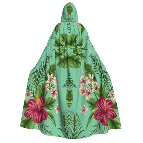 XULLZH Hawaiianische tropische Blätter Blumen Druck Unisex Kapuzenumhang für Erwachsene Halloween volle Länge Umhang Herren Umhang mit Kapuze Kostüm von XULLZH