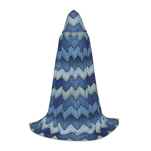 XULLZH Kapuzenumhang mit Farbverlauf, blauer Denim-Druck, Halloween, Weihnachten, Kostüm, Damen, Herren, Erwachsene, Maskerade von XULLZH