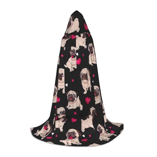 XULLZH Kapuzenumhang mit niedlichem Mops-Aufdruck, Halloween-Weihnachtsumhang, Kostüm, für Damen und Herren, Erwachsene, Maskerade von XULLZH