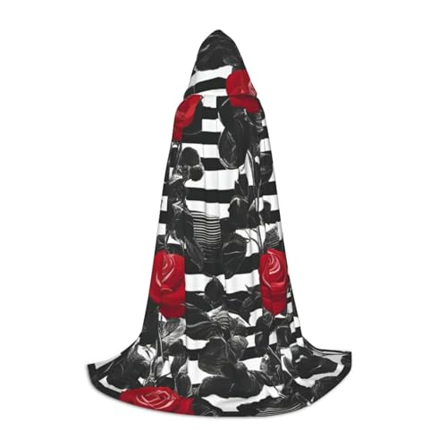 XULLZH Kapuzenumhang mit roten Rosen, Blumendruck, Halloween, Weihnachten, Kostüm, Damen, Herren, Erwachsene, Maskerade von XULLZH