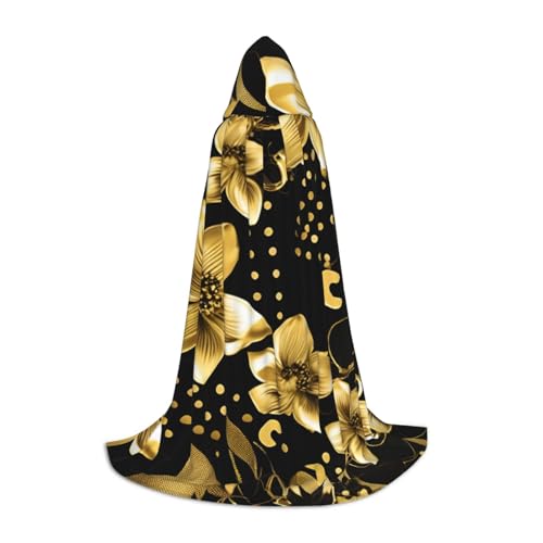 XULLZH Kapuzenumhang mit schwarzem und goldenem Blumendruck, Halloween-, Weihnachtsumhang, Kostüm, für Damen und Herren, Erwachsene, Maskerade von XULLZH