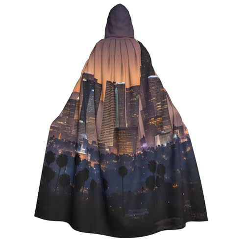 XULLZH Los Angeles Skyline Print Unisex Kapuzenumhang für Erwachsene Halloween Volle Länge Umhang Herren Umhang mit Kapuze Kostüm von XULLZH