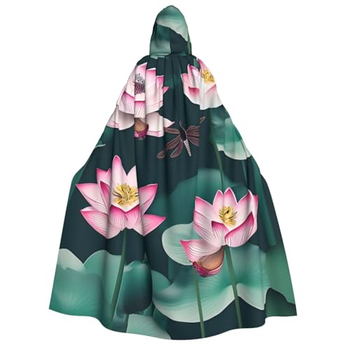 XULLZH Lotus Blumen- und Libellen-Druck, Unisex, Kapuzenumhang für Erwachsene, Halloween, volle Länge, Umhang für Herren, Umhang mit Kapuze von XULLZH