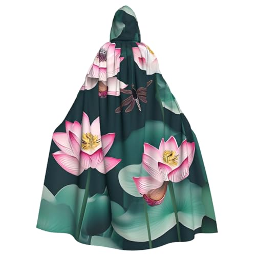XULLZH Lotusblumen- und Libellen-Aufdruck, langer Umhang für Erwachsene, Kapuzenpullover, Weihnachten, Halloween, Kostüme, Party, Thema, Rollenspiel von XULLZH